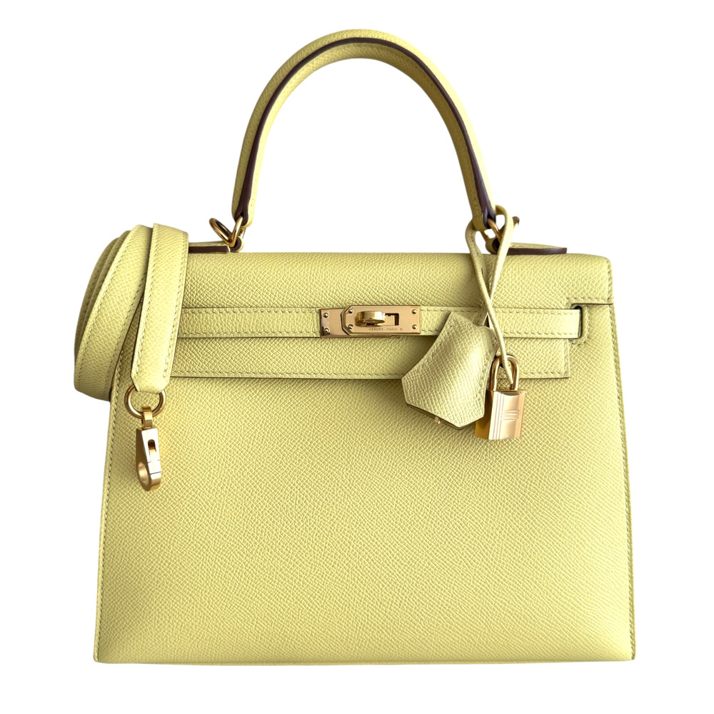 Hermes Kelly 25 Sellier Jaune Poussin Yellow Epsom Leather Gold Hardware